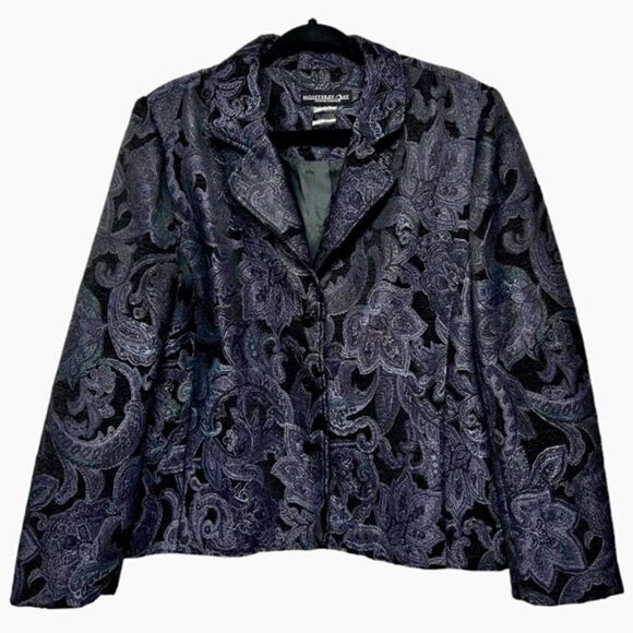 Vintage Purple Black Patterned Button Up Blazer Jacket Light Coat Monterey Bay - Picture 1 of 8